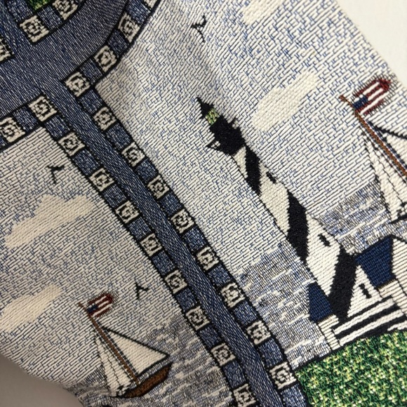 Vtg 90s Blair Nautical Sailboat Lighthouse Tapestry Jacket Lined Sz 2XL Coastal - Picture 5 of 14